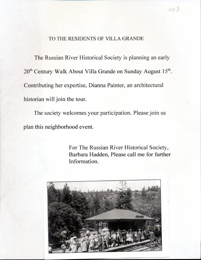 To the Residents of Villa Grande