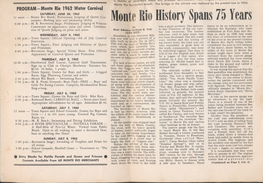 Souvenir Edition, published to Commemorate Monte Rio’s Water Carnival