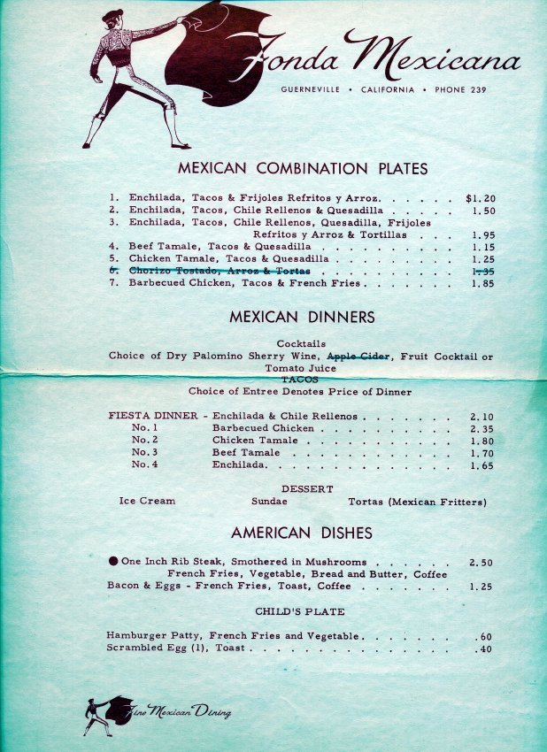 Menu (“Fonda”  Mex)