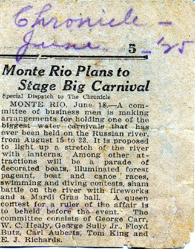 Monte Rio Plans to Stage Big Carnival