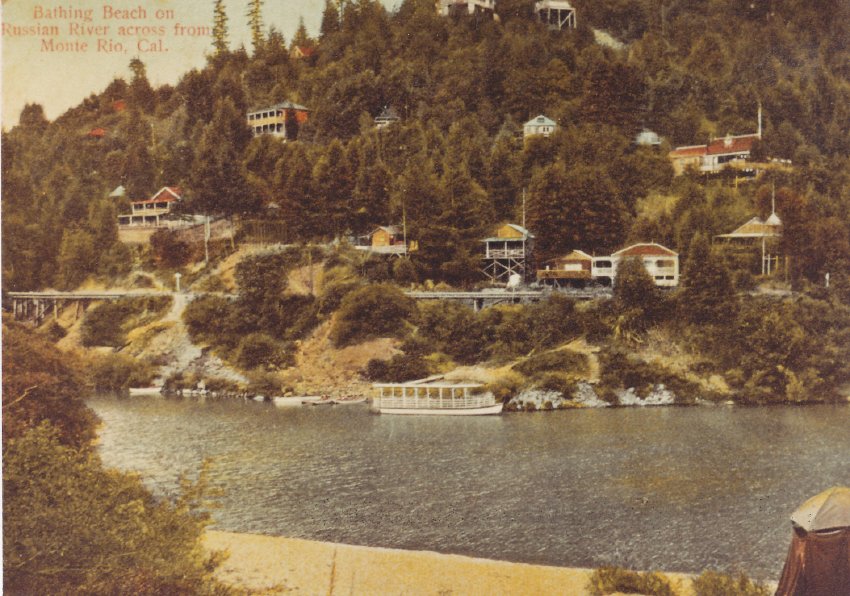 Bathing beach on Russian River across from Monte Rio, Calif.