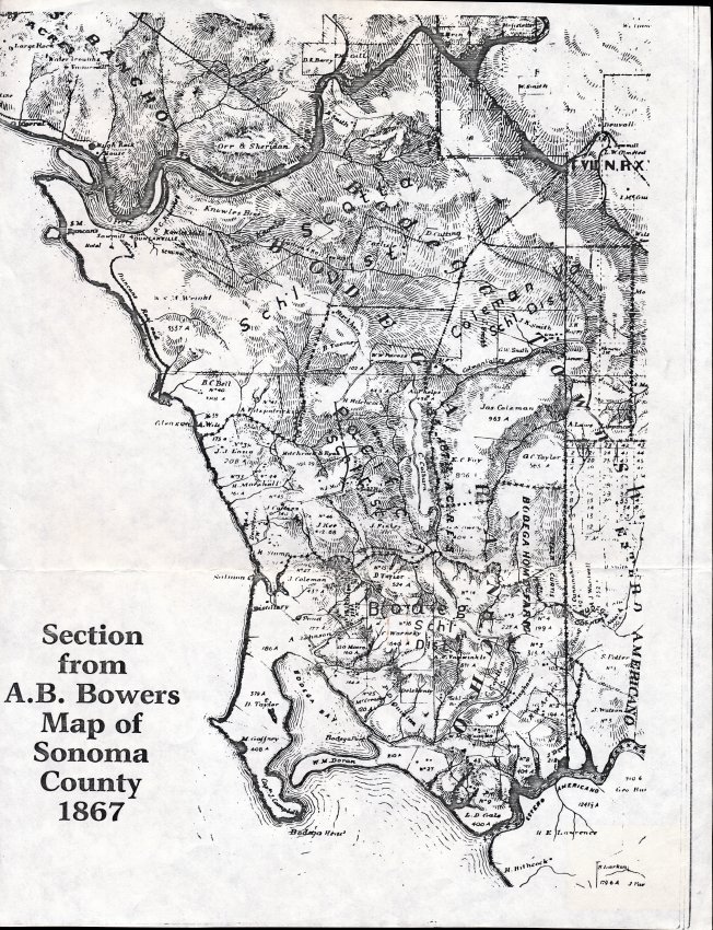 Section from A.B. Boweres Map of Sonoma Cuionty 1867